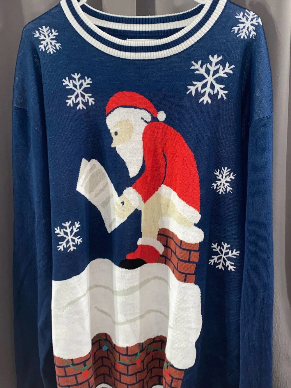 Tipsy Elves MENS 3XL Navy Santa Chimney Knit Crewneck Sweater Good CONDITION